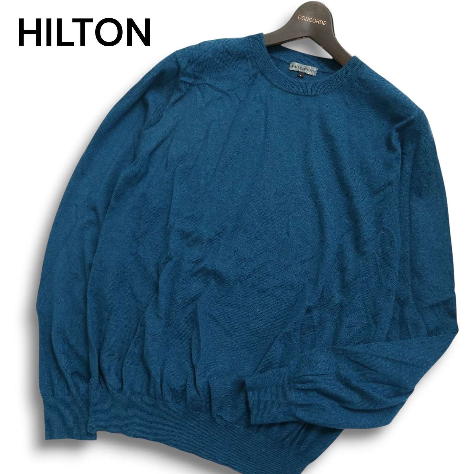 HILTON ヒルトン 秋冬 カシミヤ100% クルーネック ニット セーター Sz.L メンズ