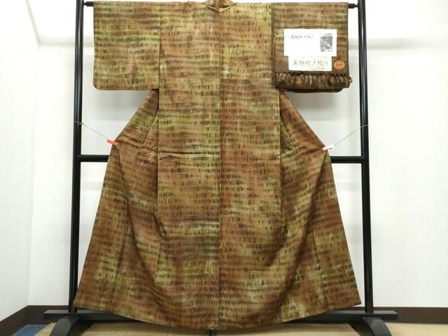 平和屋着物▽上質な紬 単衣 絣文様 正絹 逸品 CAAW2813ut