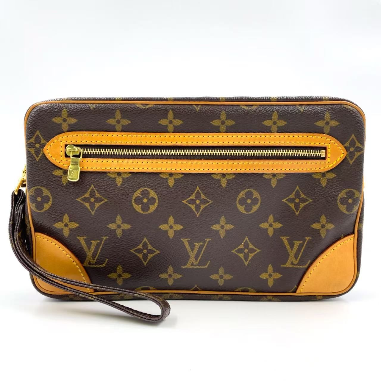 LOUIS VUITTON マルリードラゴンヌ モノグラム モノグラム レザー×PVC ブラウン×ライトブラウン クラッチバッグ ゴールド M51825