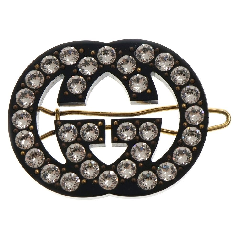 GUCCI グッチ クリスタル インターロッキングG ブローチ ヘアクリップ シルバー|ゴールド 627917
