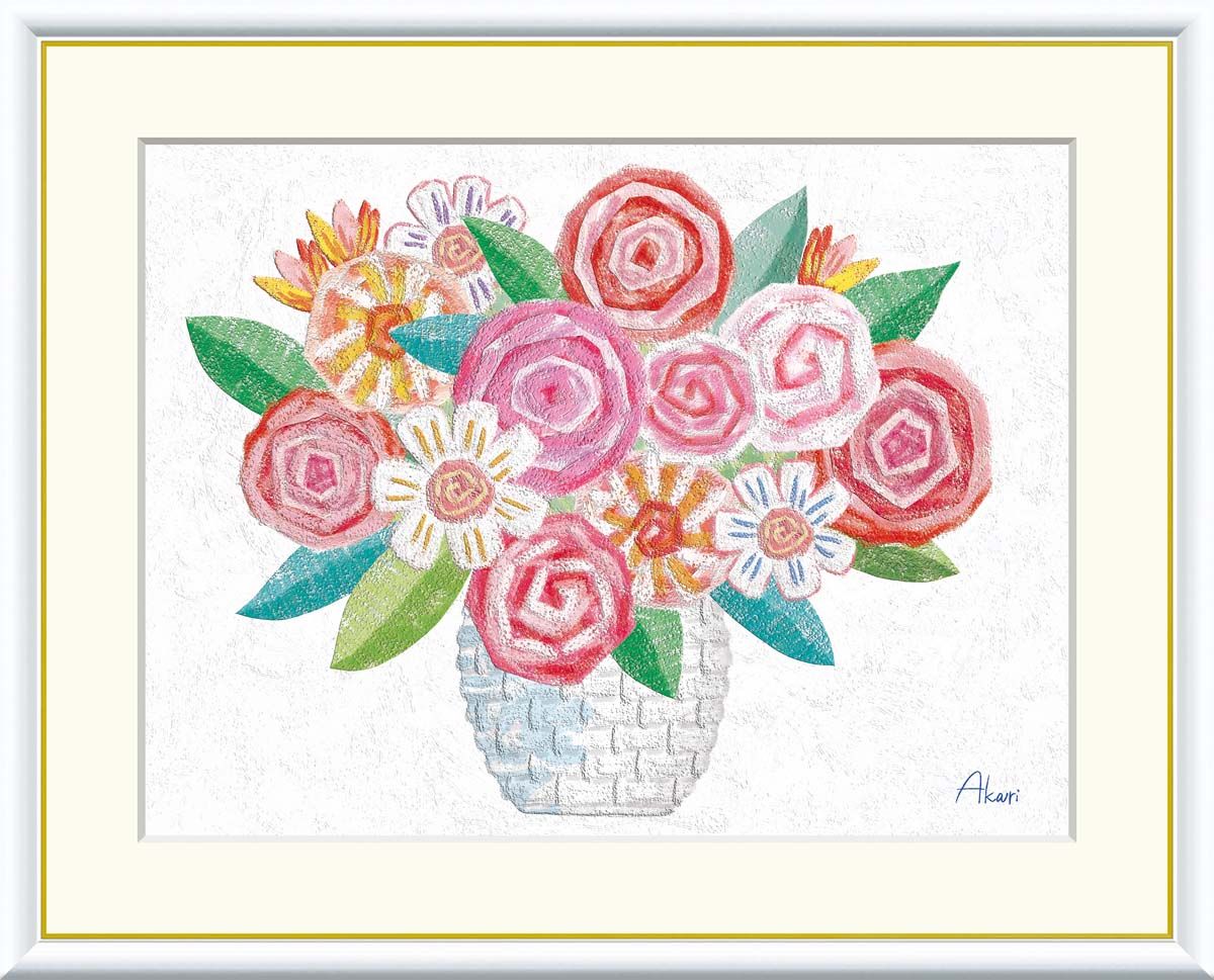 10年保証 名画 油絵 ローズピンク 春田あかり 手彩仕上 高精細巧芸画/インテリア 額入り 額装込 アート リビング プレゼント アートフレーム 飾る グッズ ギフト おしゃれ 壁掛け 絵 F6(52x42cm)