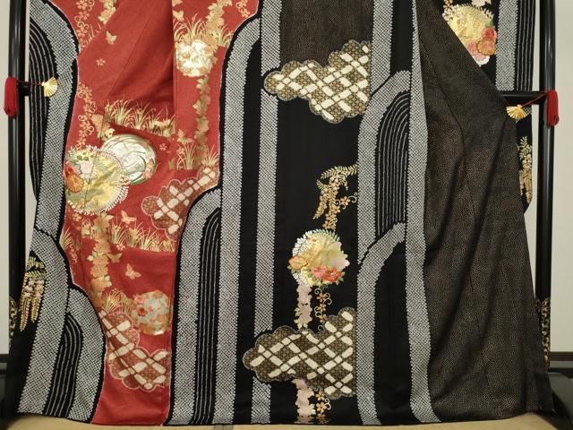 駒刺繍 金彩 振袖 平和屋本店□極上 貝桶吉祥花文 暈し