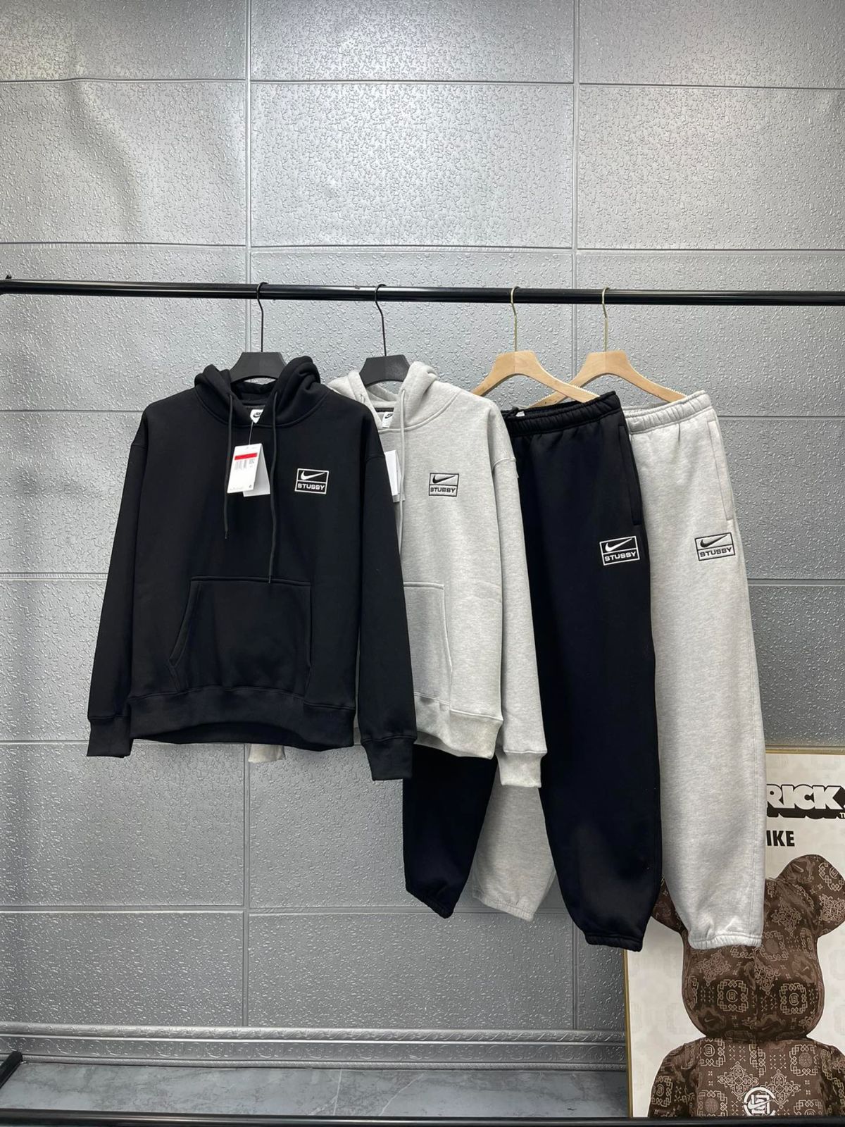 Nike x Stussy 24SS 刺繍ロゴフーデッドフリーススウェットパンツセット