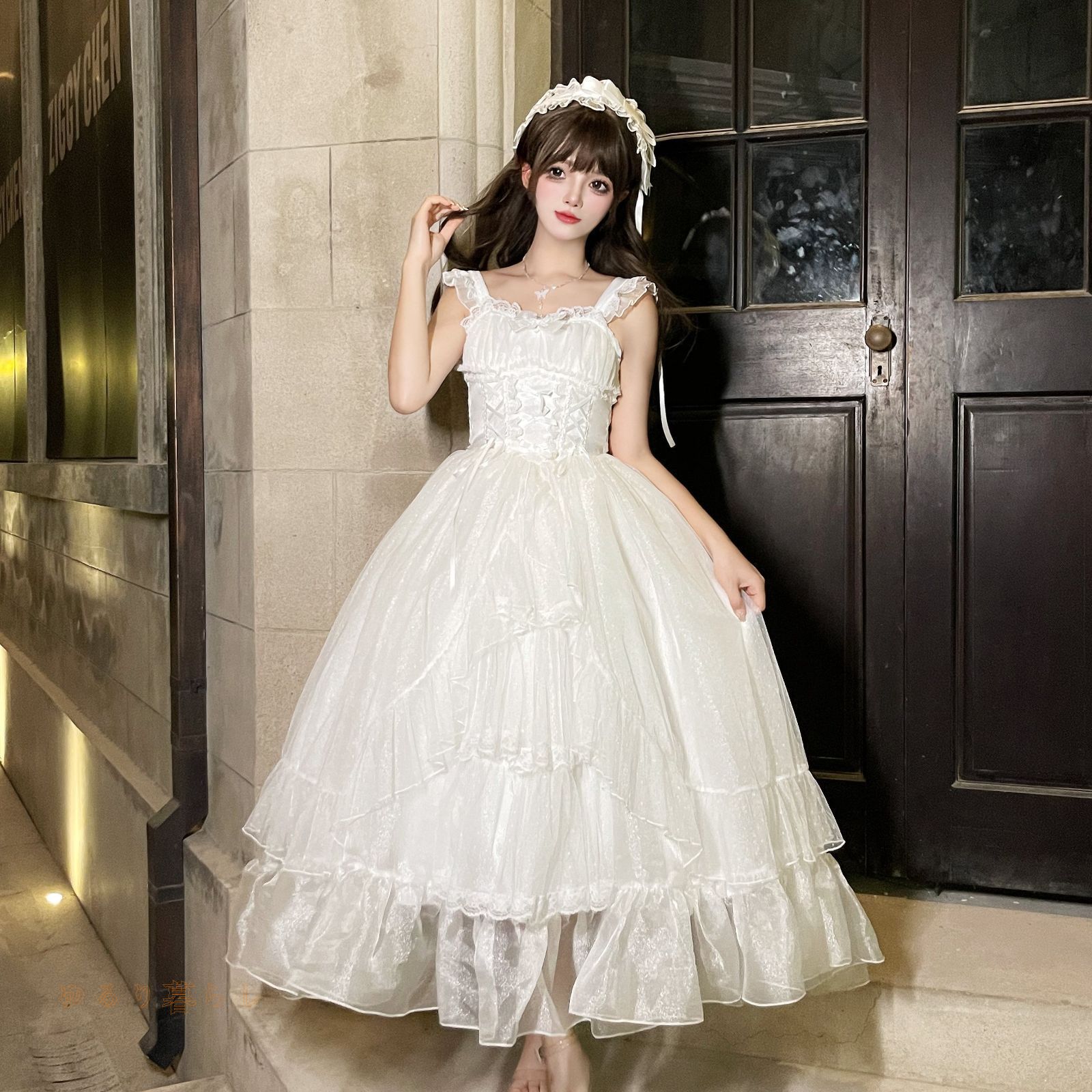 ♥ 月光奏曲 ロリータ JSK ジャンパースカート クラシカル 甘ロリ 夢かわいい レース付き 豪華リボン フリルたっぷり 撮影会 お