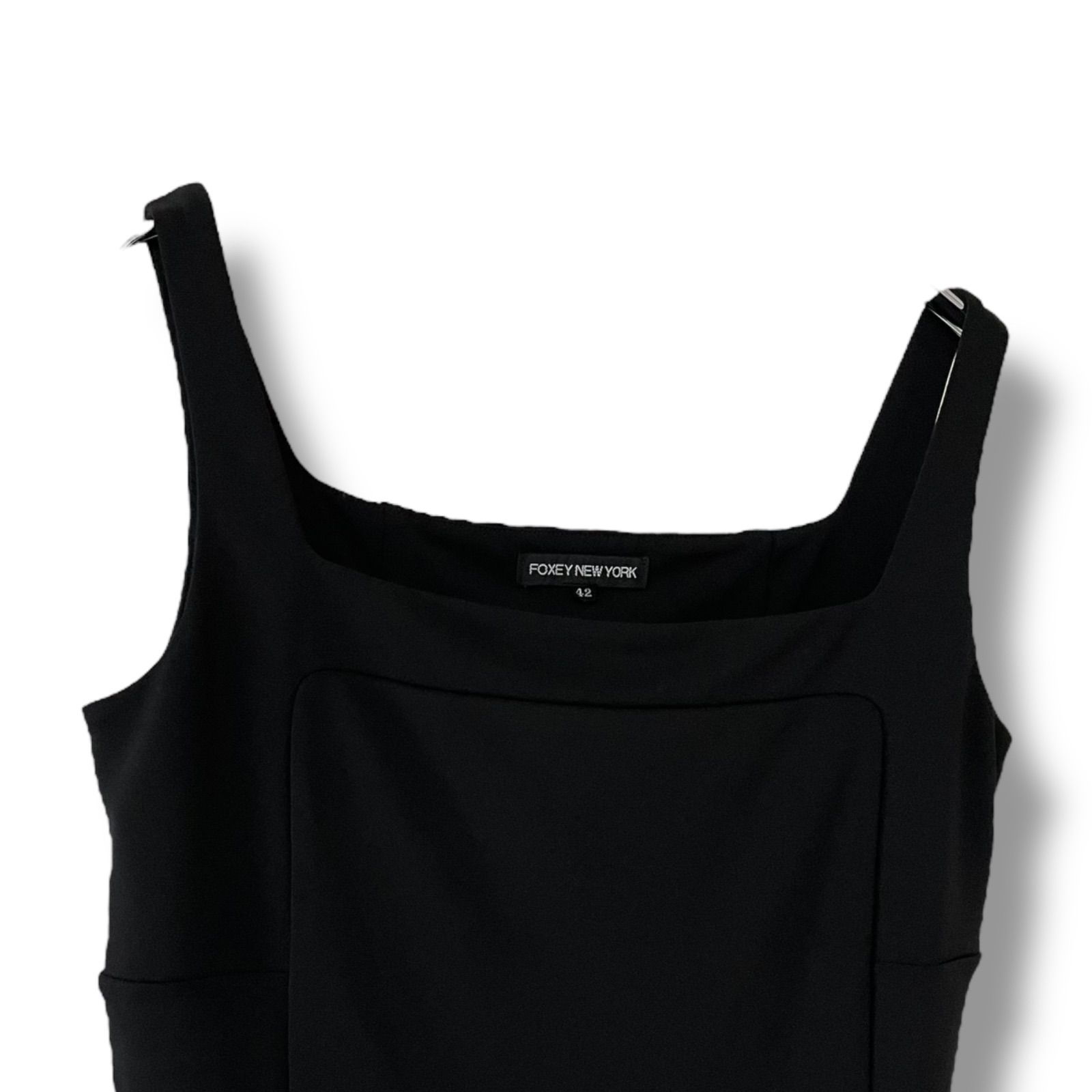 ★美品★FOXEY/フォクシータンクトップ 小顔タンク ストレッチリブ38 FOXEY NEW YORK フォクシーニューヨーク ブラック キャミソール