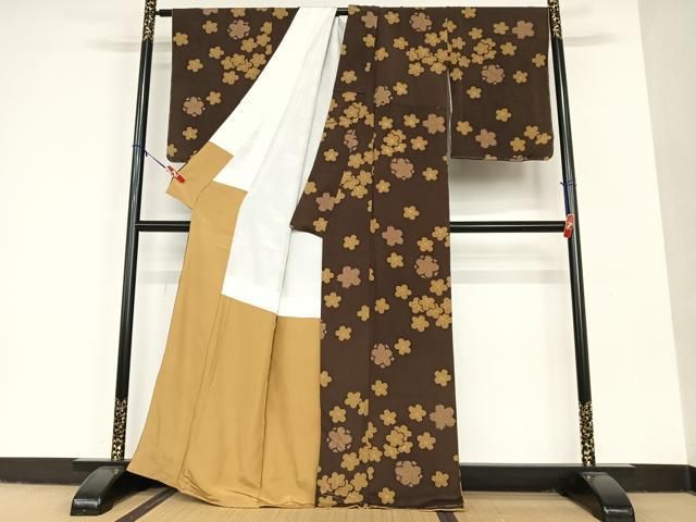 平和屋着物○上質な小紋 舞花文 金彩 鬼しぼ縮緬 正絹 逸品 未