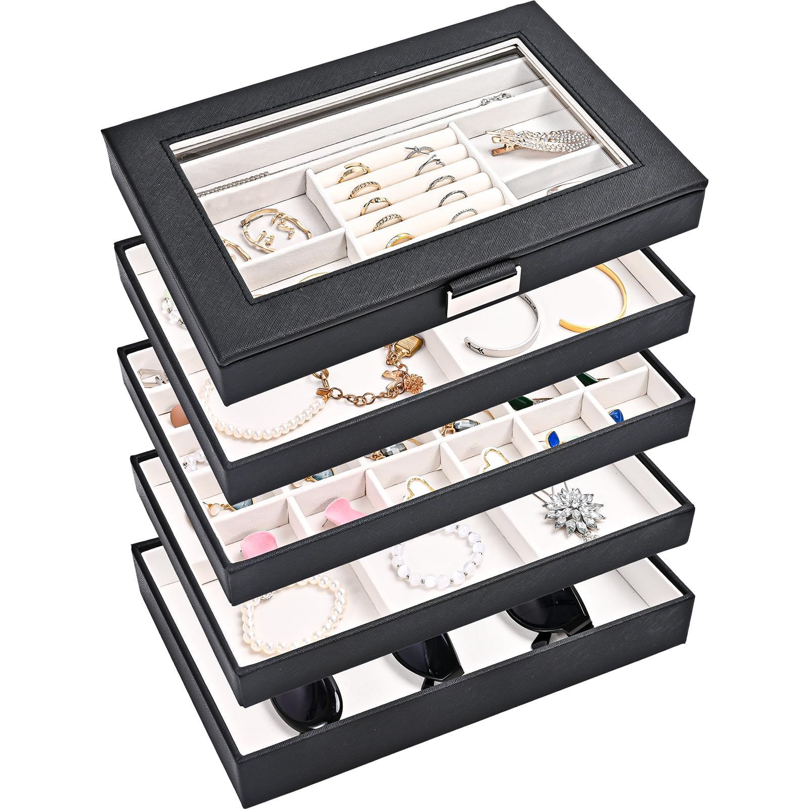 ブラック ProCase ジュエス 5層 ジュエリー収納 ジュエリートレイ アクセサリートレイ 宝石箱 オーガナイザー 分割と取り外し 小物入れ 着脱式の仕切り付き ?ブラック