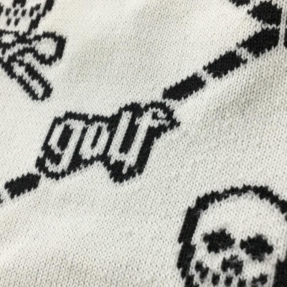 マークアンドロナ ニットベスト 白×黒 スカル総柄 Vネック メンズ 46 M ゴルフウェア MARK＆LONA WWW_OLIVIERBERNSTEIN_COM