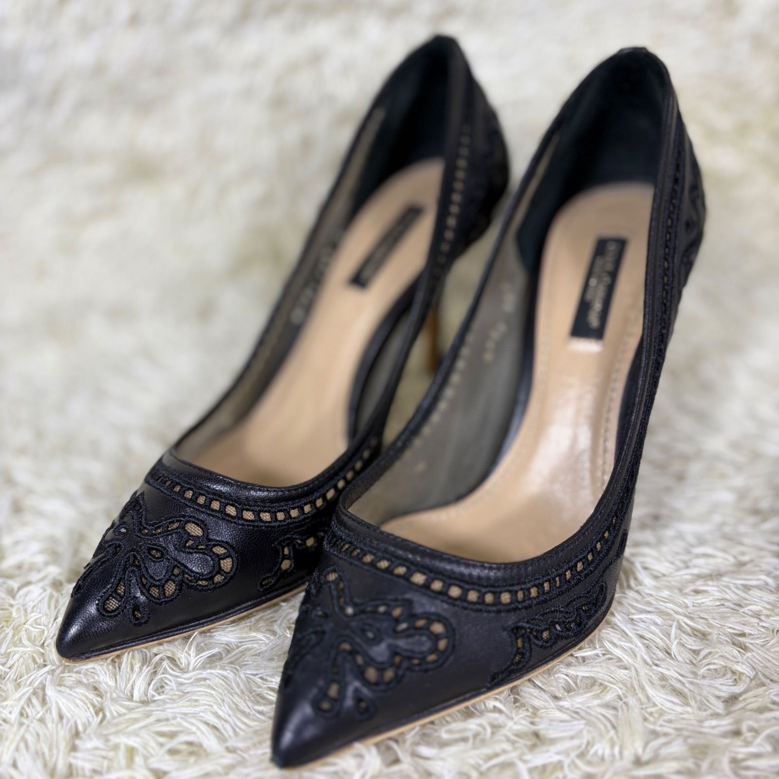 ドルチェ-カッバーナ パンプス レース レザー ブラック ピンヒール ポインテッドトゥ EU35.5 Dolce - Gabbana Pumps Lace Leather Black Pointed Toe Stiletto Heels