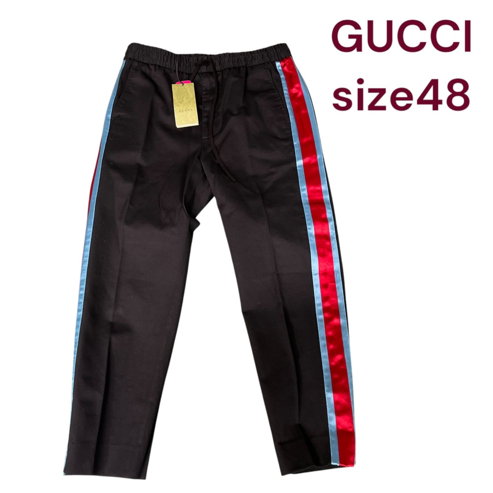 ○ 美品 GUCCI サイドライン コットン ドリル ロング パンツ M4L022 