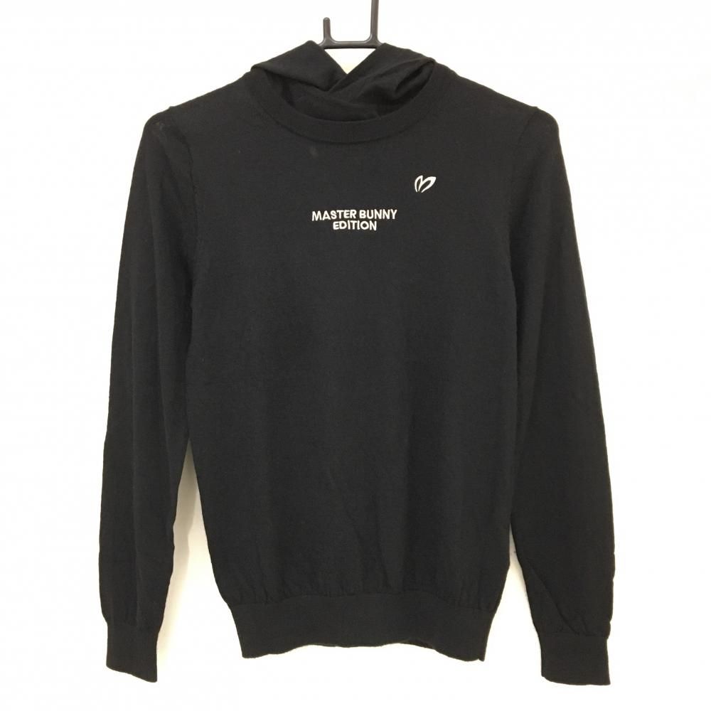 超 マスターバニー フード付セーター 黒 ロゴ白 カシミヤ混 フード取外し可 レディース 0 S ゴルフウェア MASTER BUNNY EDITION