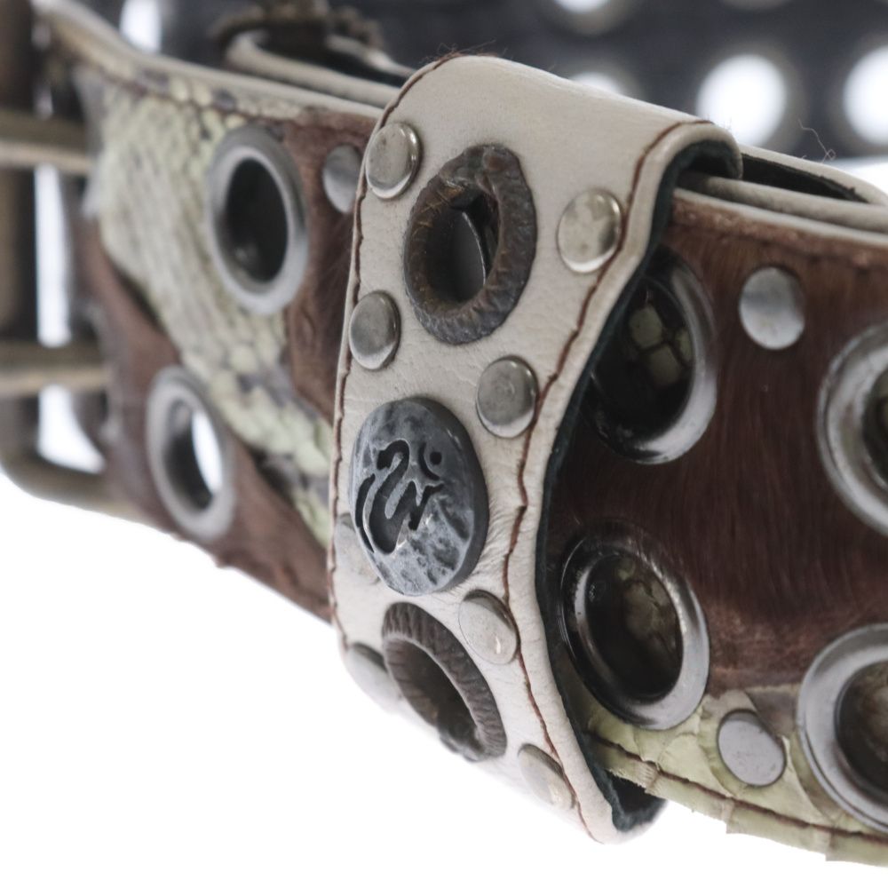 KMRii (ケムリ) ハラコ パイソン柄 レザーベルト ブラウン/ホワイト BT  