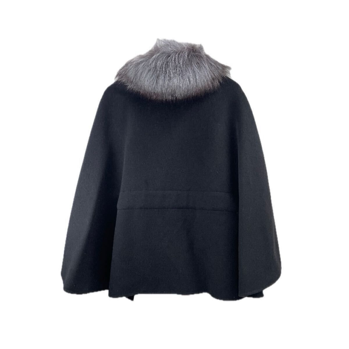 毛皮 ファーポンチョ 黒ケープ フォックス カシミヤ sagafurs カシミア