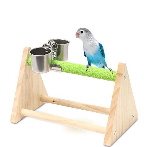 インコ 止まり木 鳥用品 スタンド 爪研ぎ パーチ 卓上 止まり台 おもちゃ 餌入れ付き 天然木製 インコ オウム 鳥用品 - メルカリ