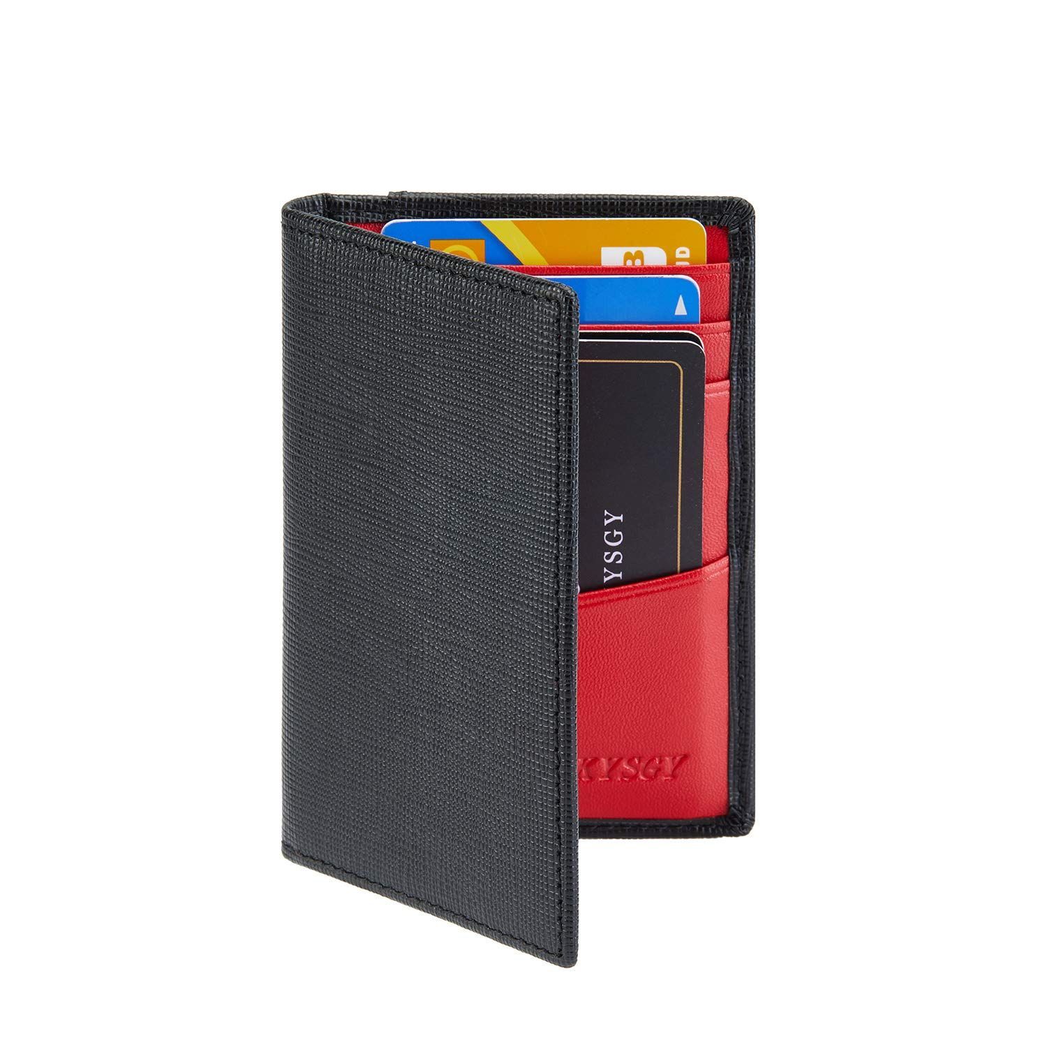 【在庫セール】定期入れ メンズ 本革 パスケース 二つ折り [LUCKYSGY] カードケース 薄型 カード9枚収納 男女兼用 プレゼント用 化粧箱付き 型押しレッド