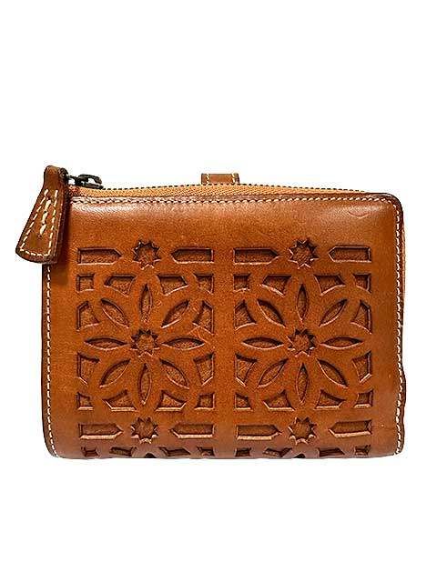 genten ブラウンレザー二つ折り財布 新色】ゴートベーシック 二つ折り