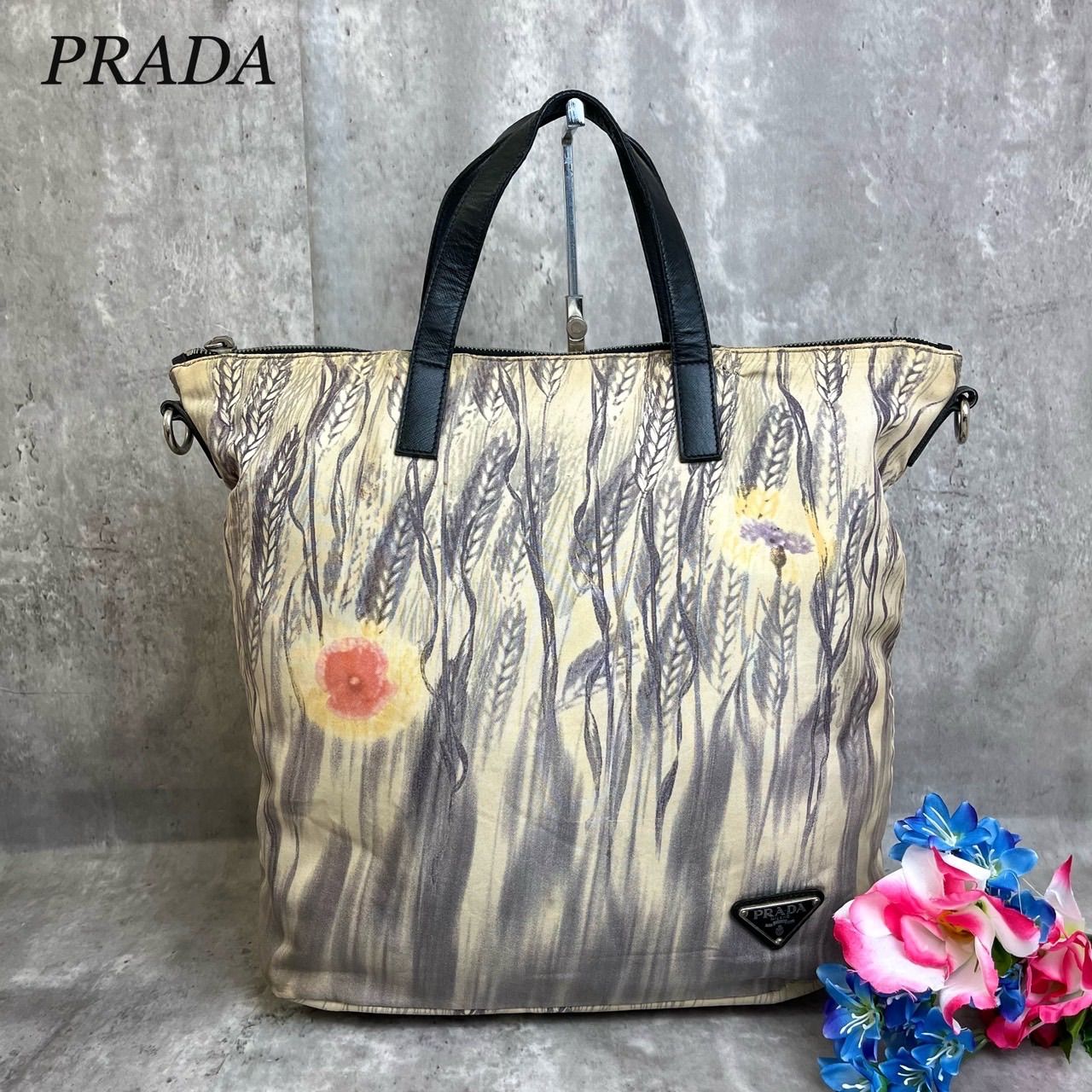 PRADA ハンドバッグ レザー ナイロン 3角プレート 白タグ 【公式通販】