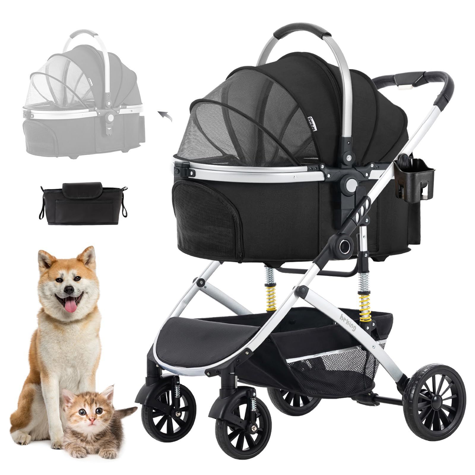 分離式 ペットカート 4輪360°回転 折りたたみ 犬用ベビーカー 猫犬兼