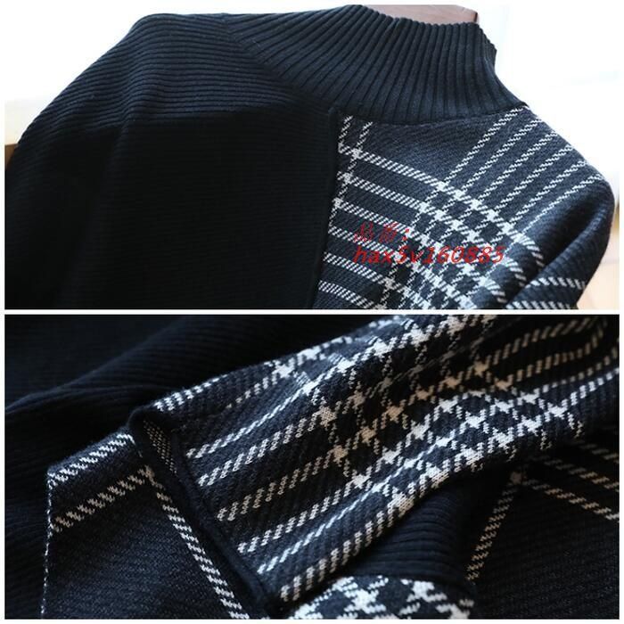  ニット トップス ハイネック セーター 切り替え アシンメトチェック カジュアル きれいめ ゆったり ロング丈 フェミニン 長袖 おしゃれ レディース 体型カ hax 5 v 160885 ノースリーブ ニット セーター