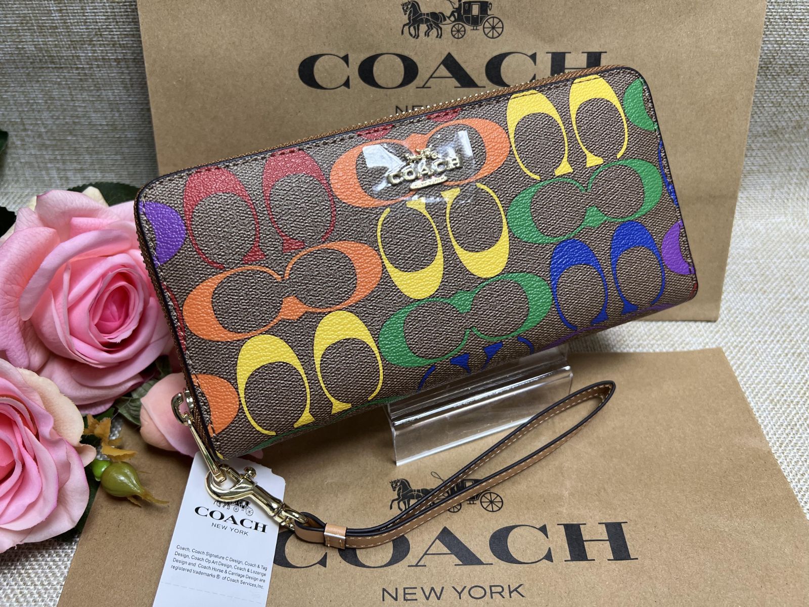 COACH 財布 コーチ長財布 シグネチャー ラウンドファスナー レインボー