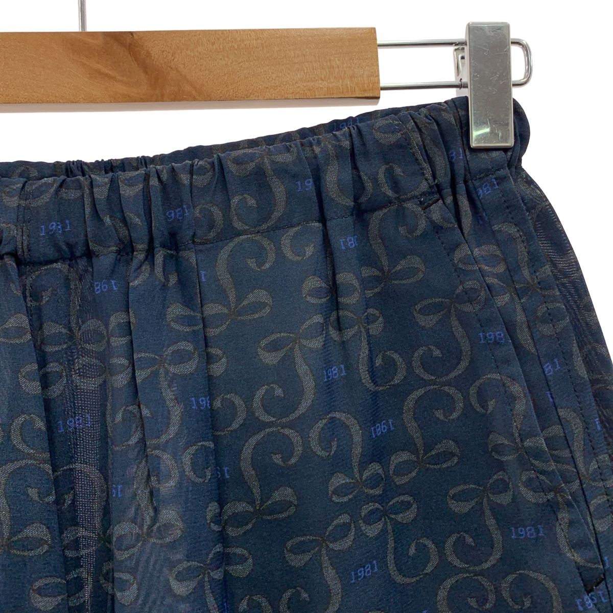 tricot COMME des GARCONS トリココムデギャルソン 2020SS レーヨン 総柄 ドローストリング ウエストゴム イージー パンツ ネイビー レディース