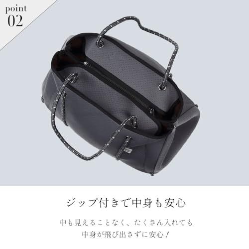 qbag paris] ネオプレン Lサイズ ジップ付き トートバッグ