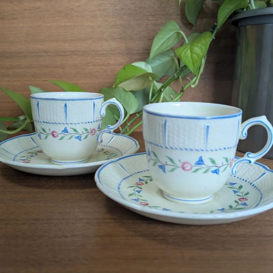 ウェッジウッド クリームウェア バスケットウェーブ ハンドペイント 2客セット