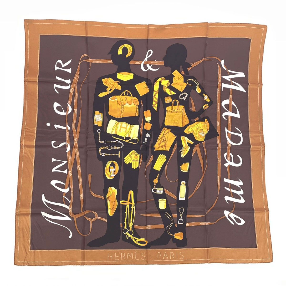 美品 HERMES エルメス  カレ90 MONSIEUR ET MADAME HERMES エルメス カレ90 MONSIEUR ET MADAME スカーフ シルク100