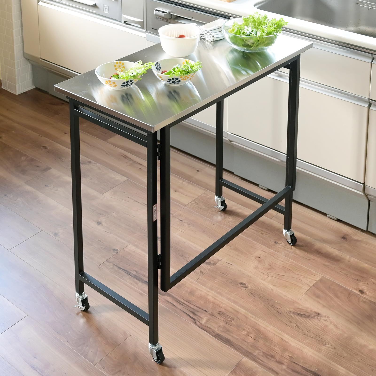 数量 ブラック テーブル テーブル 幅80×奥行40×高さ85cm RPSST-8040C BK 200度 ステンレス天板耐熱温度 組立カンタン 折りたたみ キッチンカウンター 山善 YAMAZEN
