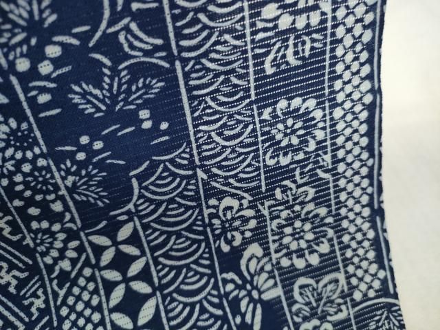 平和屋着物∴夏物 浴衣 小紋・浴衣兼用 綿絽 型染め 草花文 綿