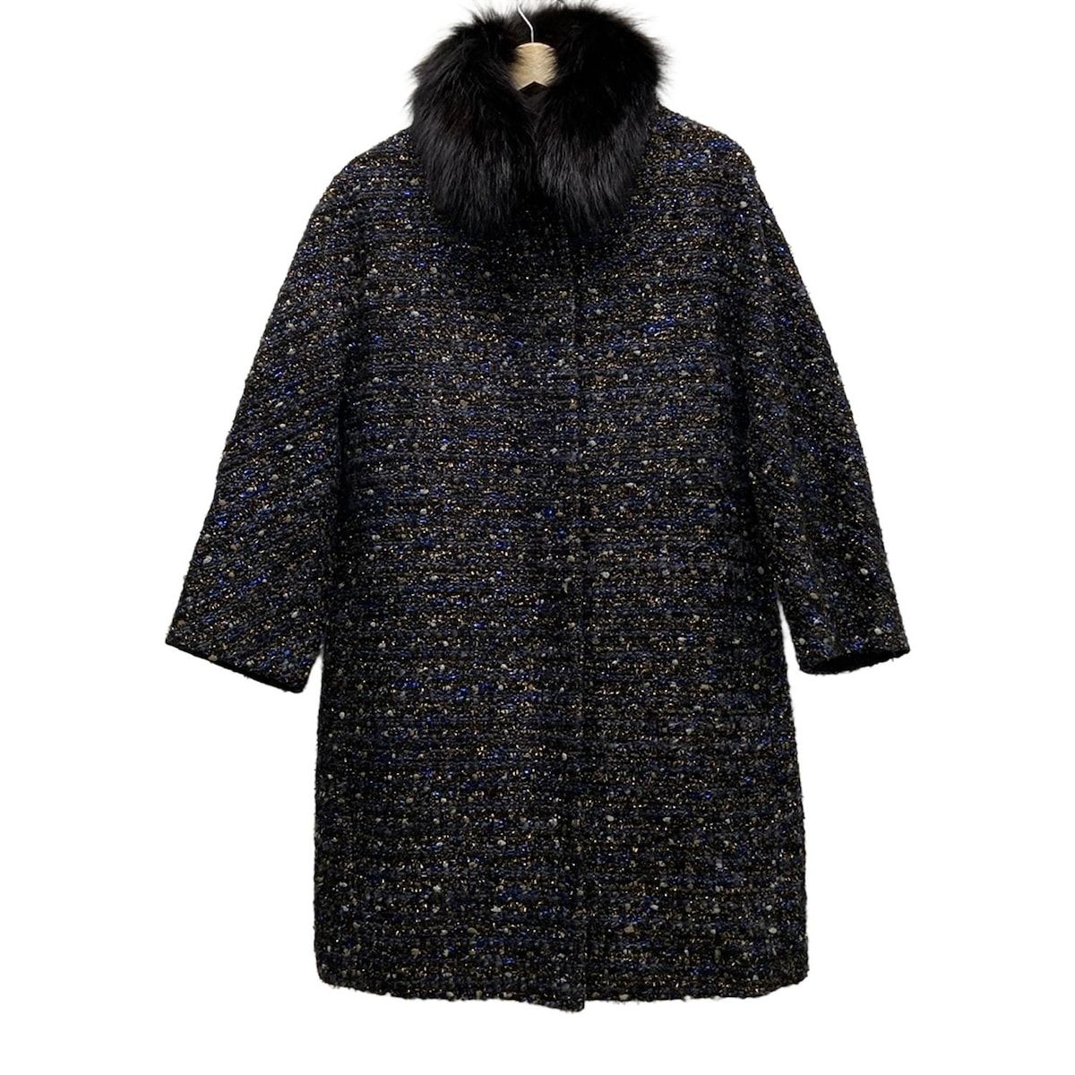 ADORE アドーア コート サイズ38 M レディース - 黒×グレー×マルチ 長袖|フォックス|ラメ|ファー着脱可|春|秋