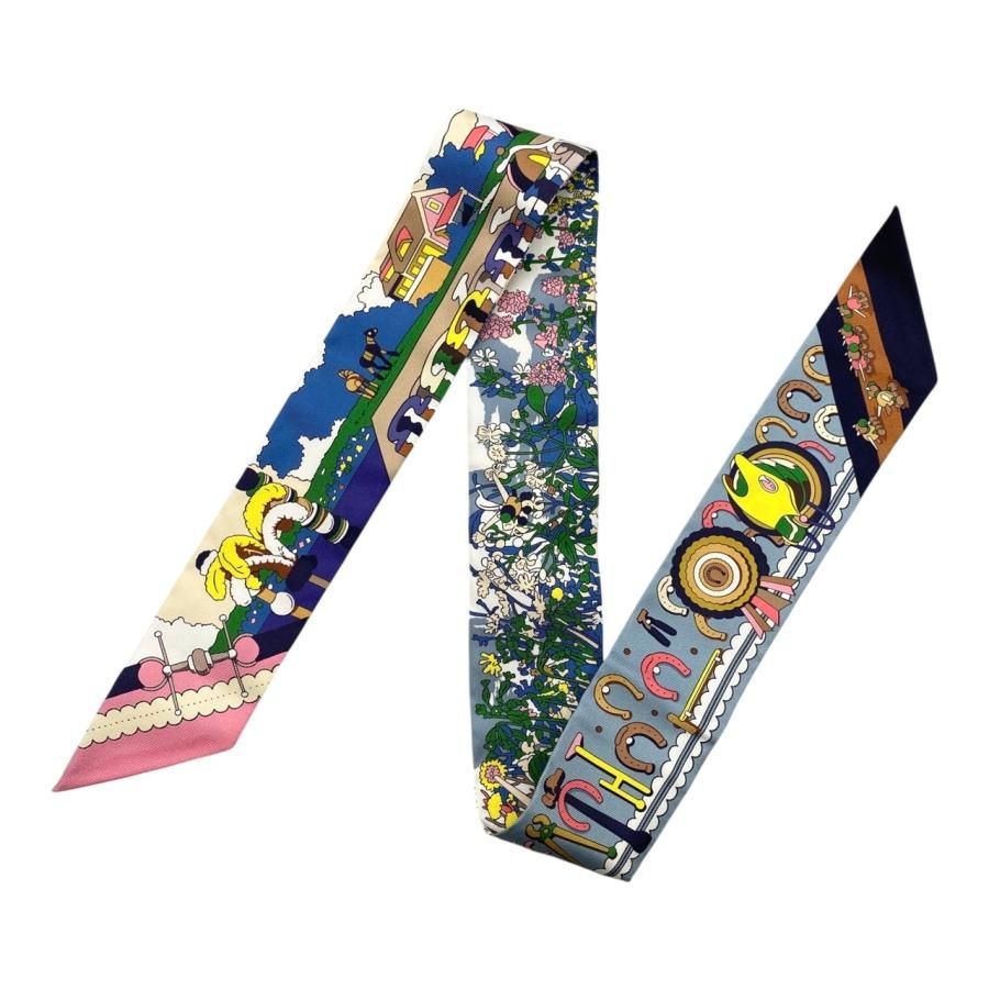 美品【HERMES】ツイリー ポニー・ピット・ストップ シルク エルメス スカーフ ツイリー ポニー・ピット・ストップ Pony Pit