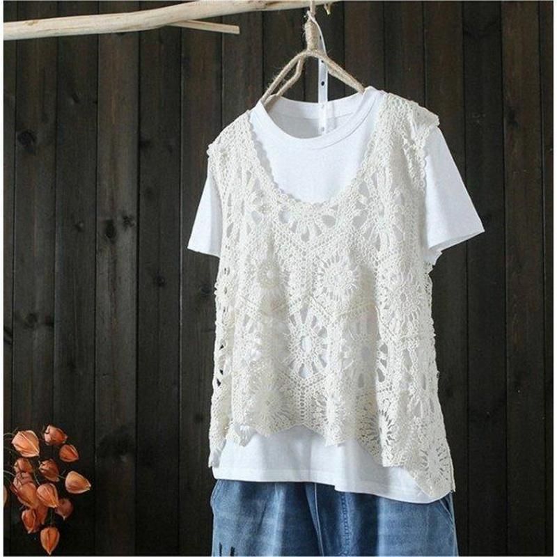 ニットベスト レディース 夏服 袖なし カジュアル プルオーバー ノースリーブ トップス ファッション 花柄 刺繍 レース クロシェ編み 通学 ニットベスト レディース 夏服 袖なし カジュアル プルオーバー