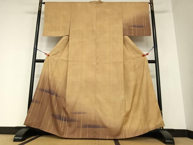 平和屋着物▽結城紬 単衣 草花文 正絹 逸品 AAAW1523fy