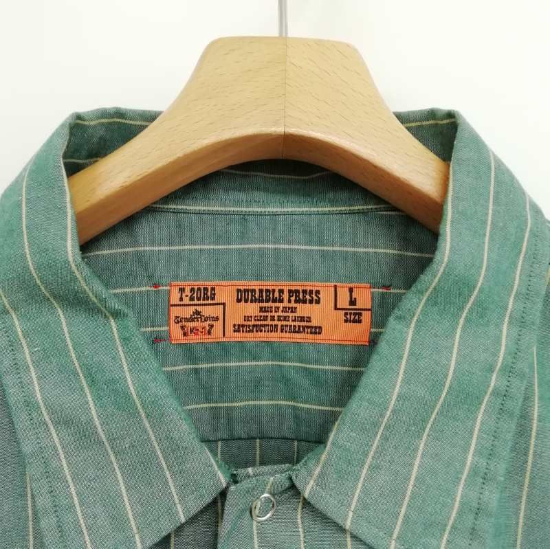 テンダーロイン TENDERLOIN ストライプ ワーク シャツ ロゴワッペン