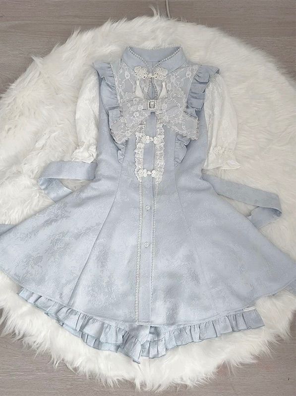 ? 3点セット 中華風ロリータワンピース? サックスブルー天使系? 推し活コーデにおすすめ?