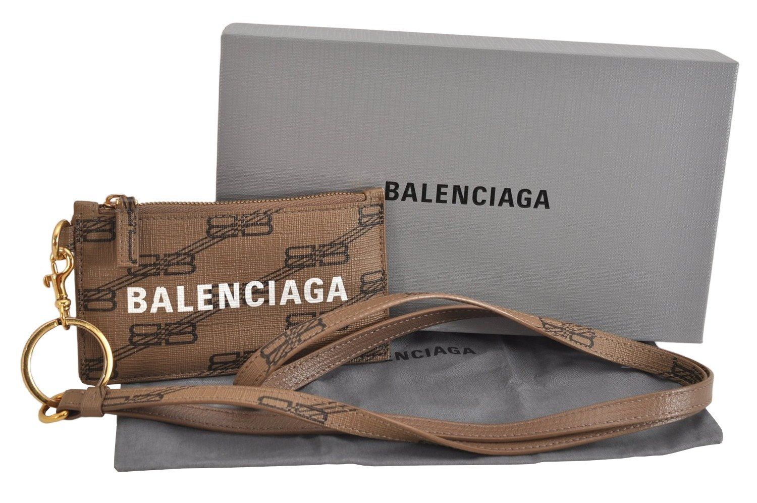 BALENCIAGA バレンシアガ シグネチャー BB モノグラム カード コインケース レザー ブラウン 箱 3960M