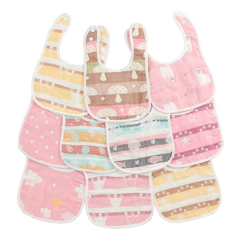 [BMC bib.] スタイ 10枚 セット よだれかけ ビブ 綿100% 柔らかい 6重 ガーゼ U型 (ピンク) 0