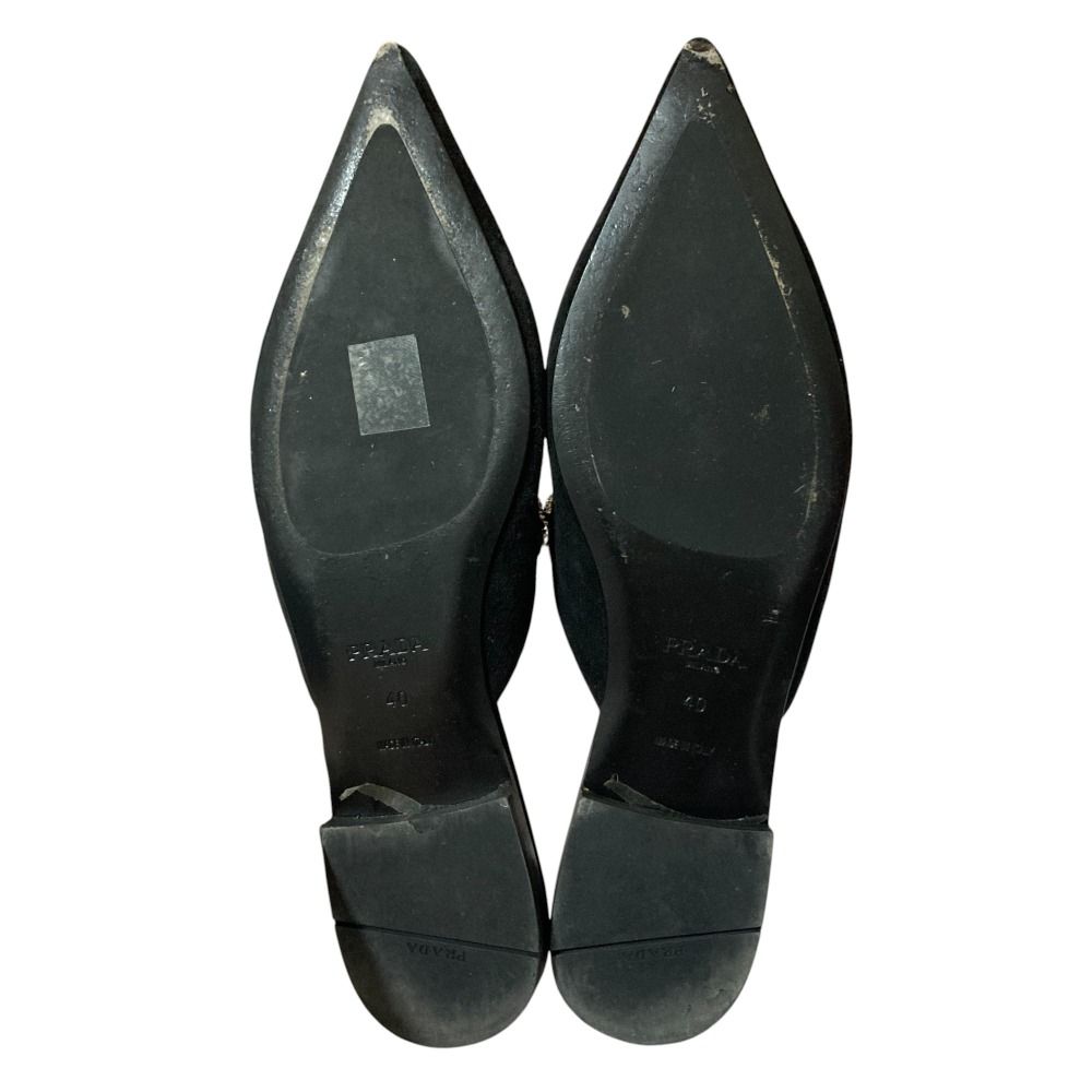 PRADA プラダ　フラットシューズ　ブラックスエードポインテッドトゥ　リボン PRADA プラダ フラットシューズ ブラックスエードポインテッド