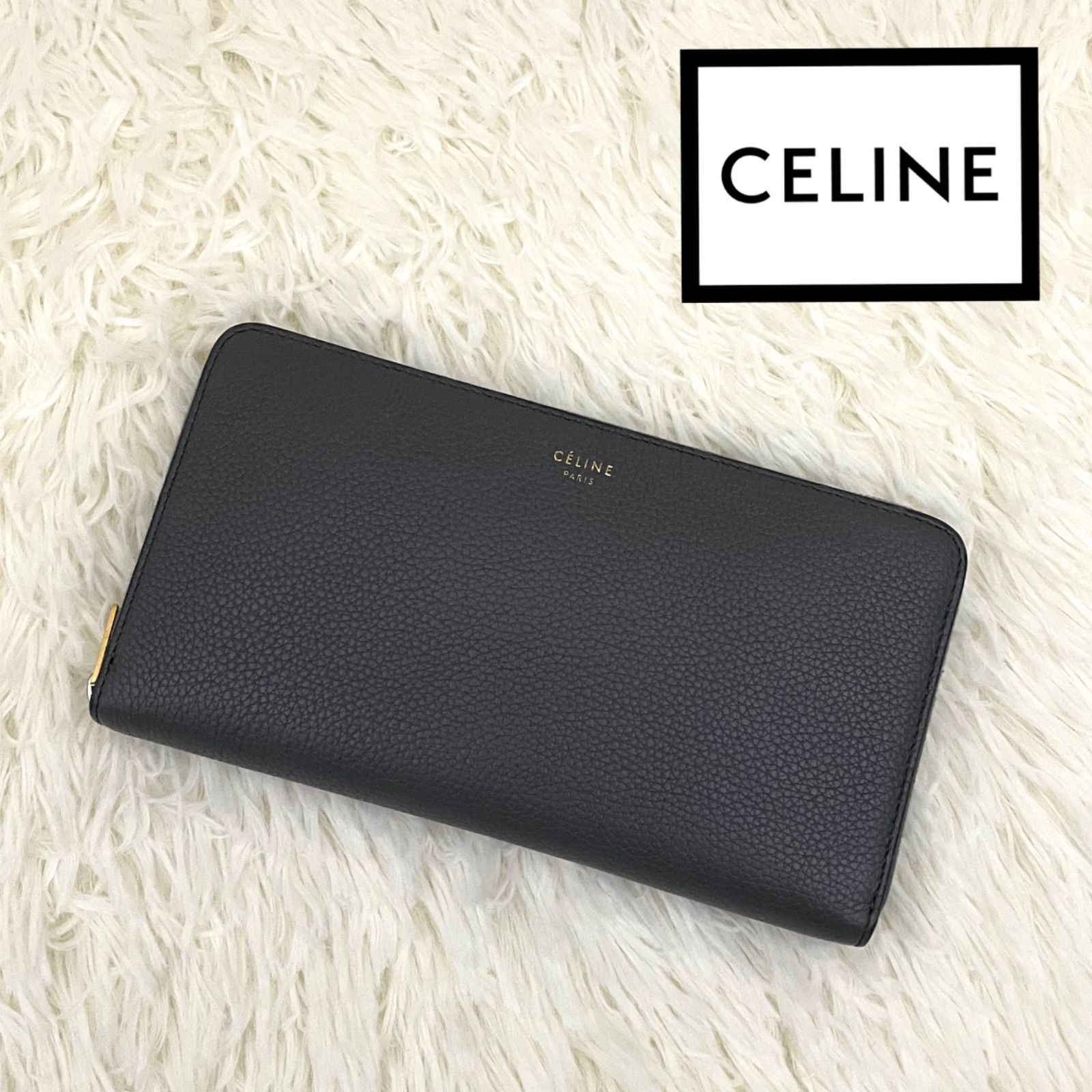 CELINE セリーヌ レザー ラウンドファスナー長財布 グレー