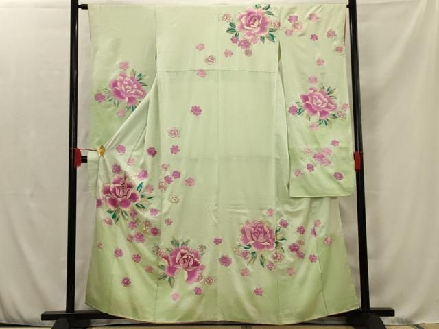 平和屋着物○豪華振袖・長襦袢セット 駒刺繍 草花文 金彩 銀通し地