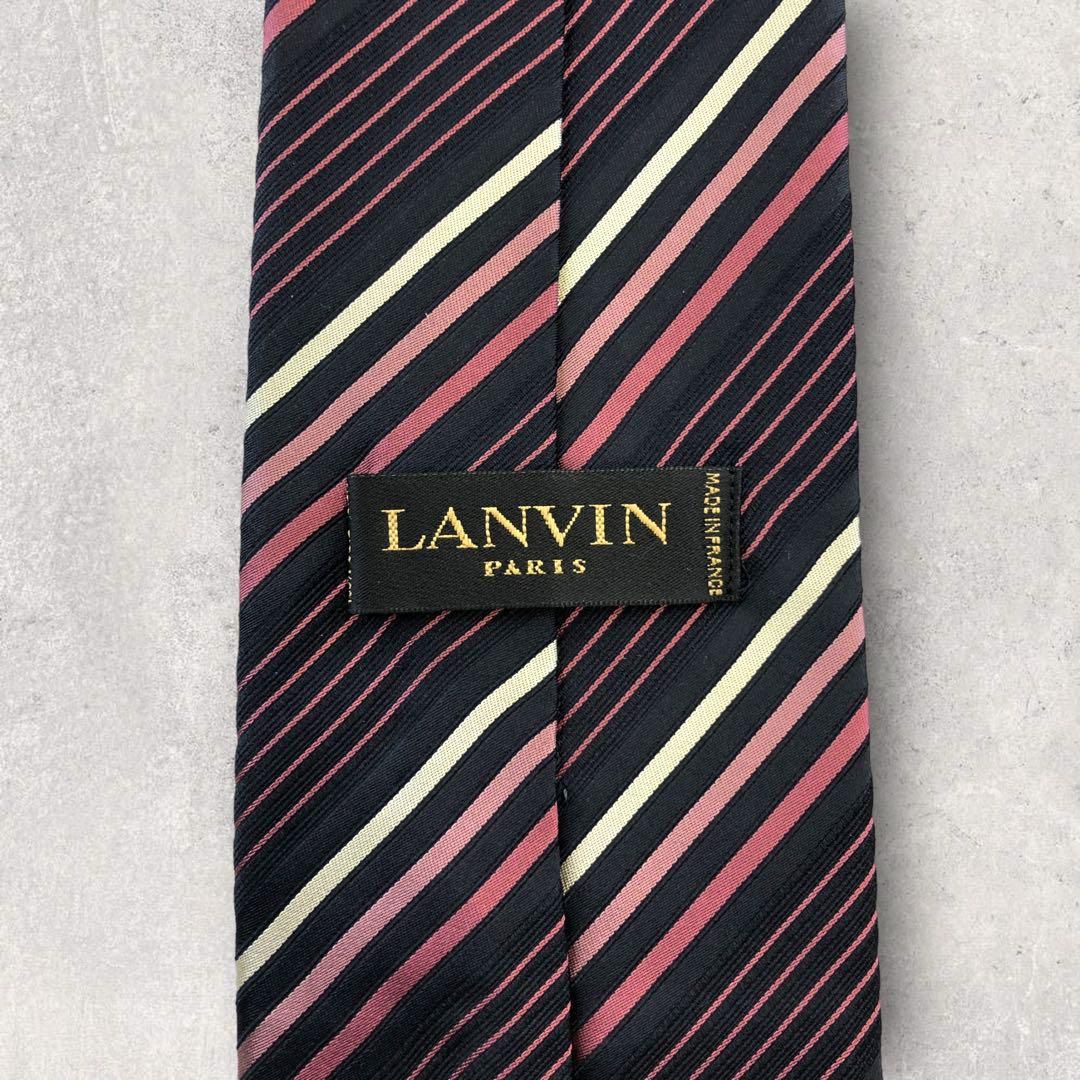 4645】美品！LANVIN ランバンネクタイ ストライプ ピンク×ブラック