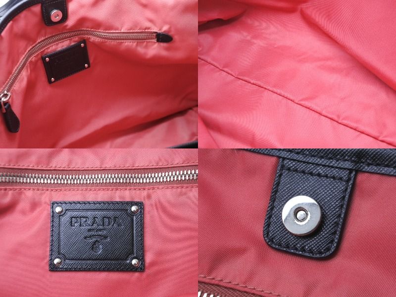 PRADA プラダ トートバッグ 肩掛け BR4001 ナイロン テスート レザー ブラック ピンク シルバー金具 美品 中古 62307