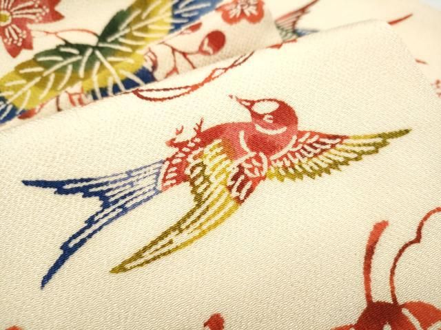 平和屋着物○九寸名古屋帯 紅型 花鳥文 鬼しぼ縮緬 正絹 逸品
