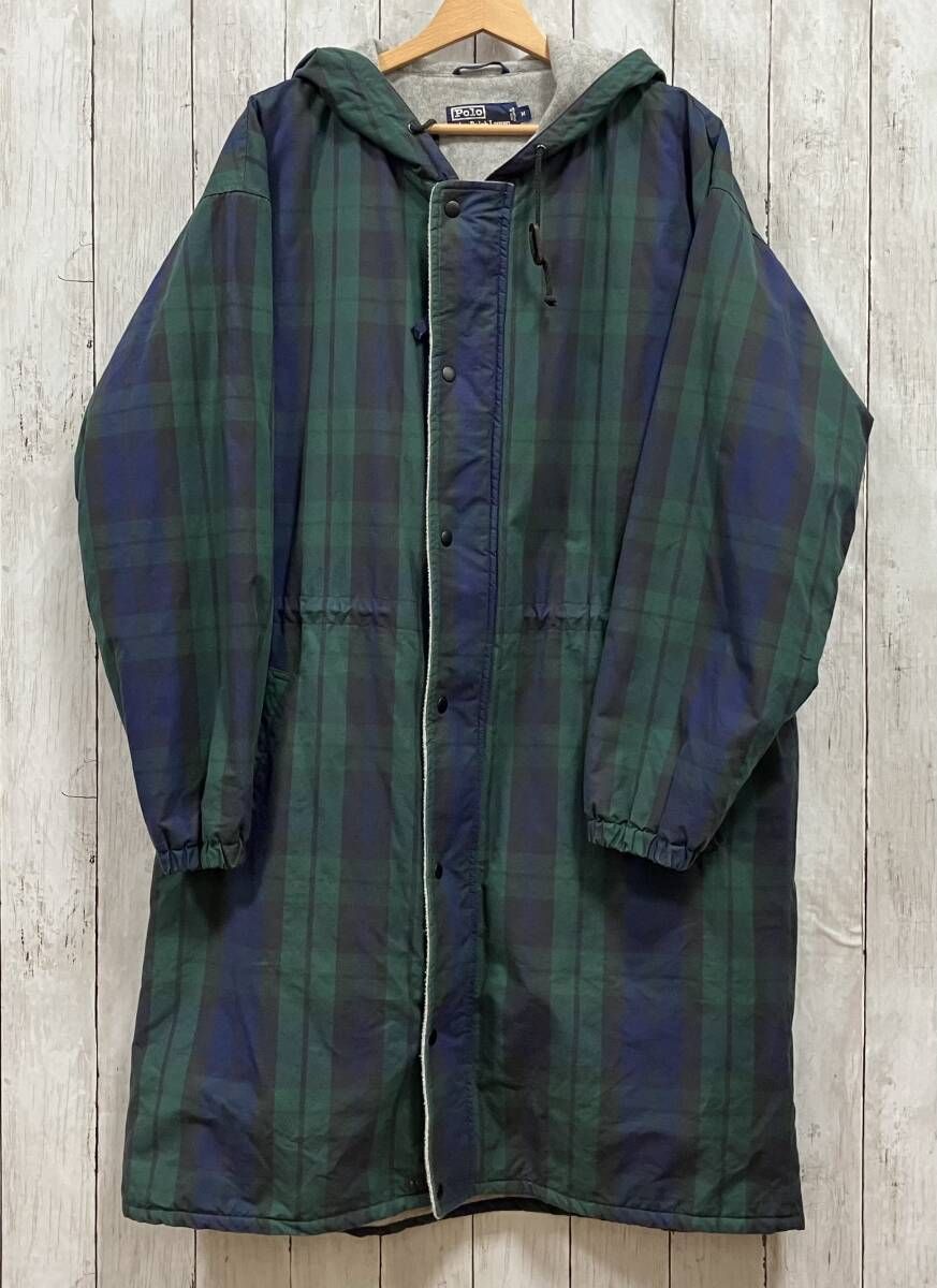 RALPH LAUREN 90s～00s フーデッドロングコート 裏起毛 チェック ラルフローレン アメカジ