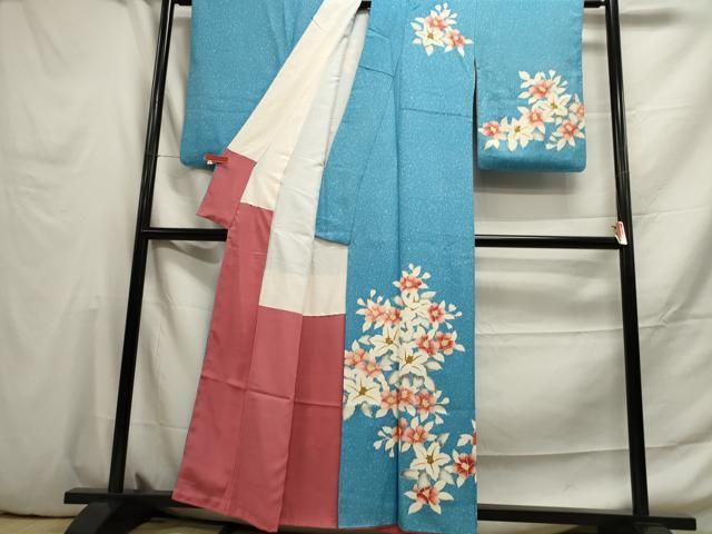 平和屋着物▽訪問着 単衣 草花文 正絹 逸品 AAAZ7815jh