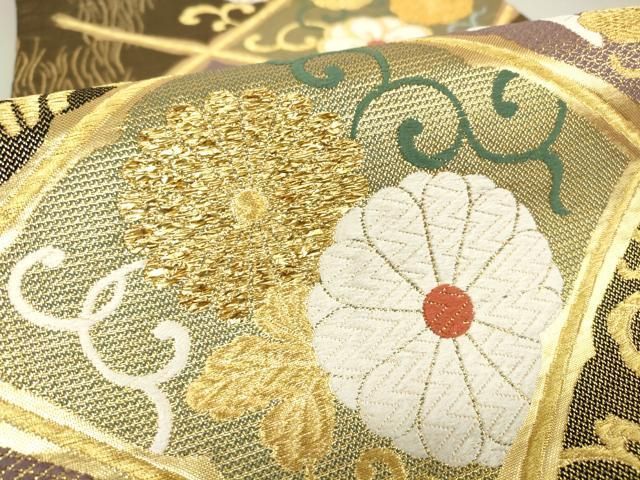 平和屋着物▽六通柄袋帯 唐織 天井菊唐草文 金銀糸 正絹 逸品