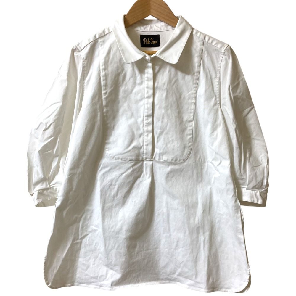美品 Pale Jute ペールジュート ストレッチ ラウンドカラーシャツ ブラウス サイズF ホワイト レディース 古着 中古 美品 Pale Jute ペールジュート ストレッチ ラウンドカラー