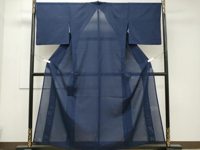 平和屋着物＊夏物 色無地 枝花文紗 紫紺色 正絹 逸品 未