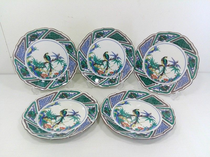 新品未使用品九谷焼松月窯花鳥絵図絵変わり銘々皿 九谷焼 松月窯 花鳥図 大鉢 間取り 宝尽くし 中鉢 菓子鉢 飾り皿